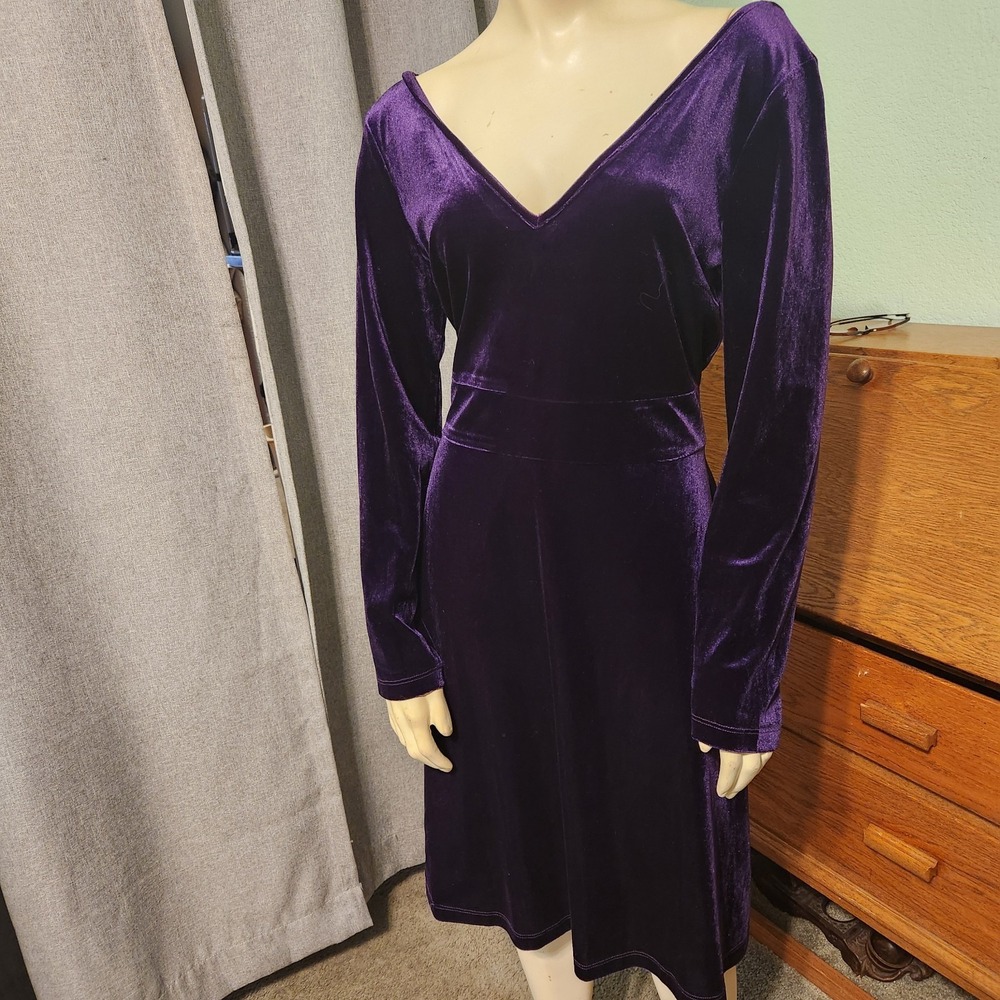 Purple velvetine dress Signature Collection A line v neck Sz 8/10 Dark Romantic